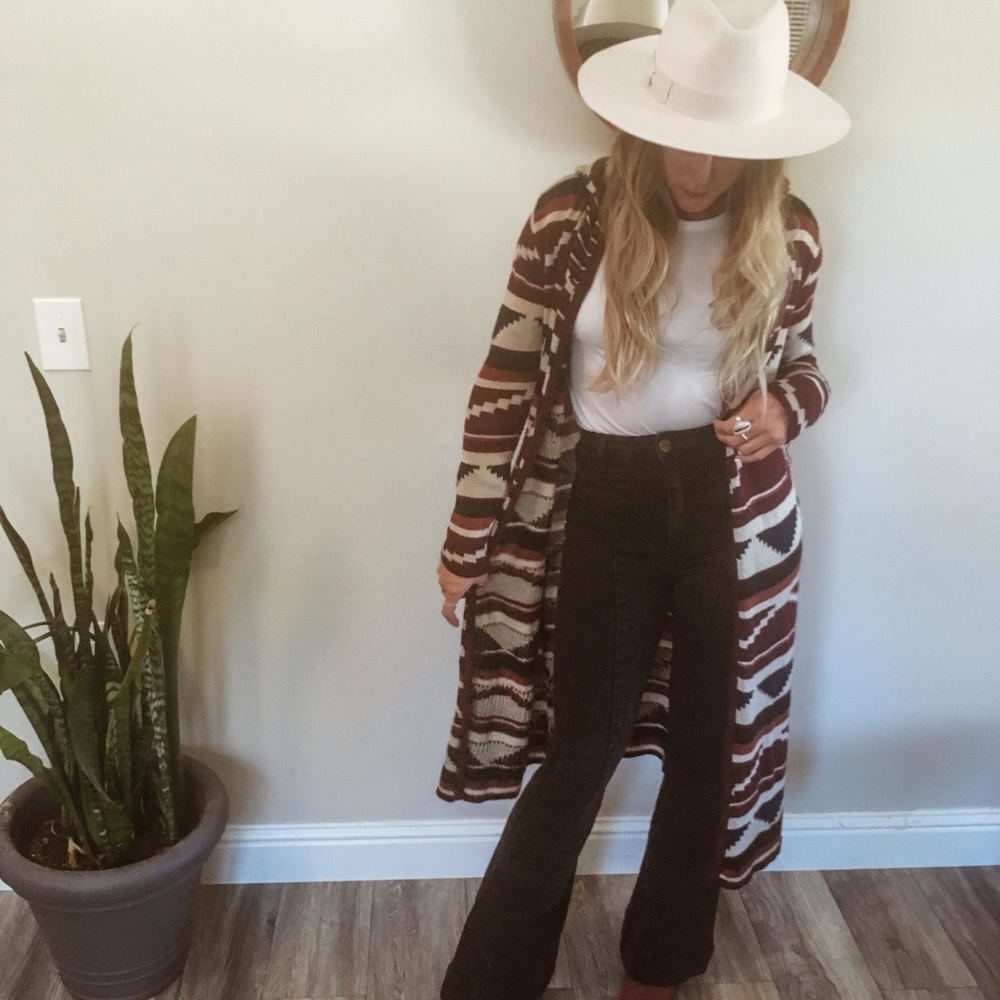 Patterned, cotton, full length sweater